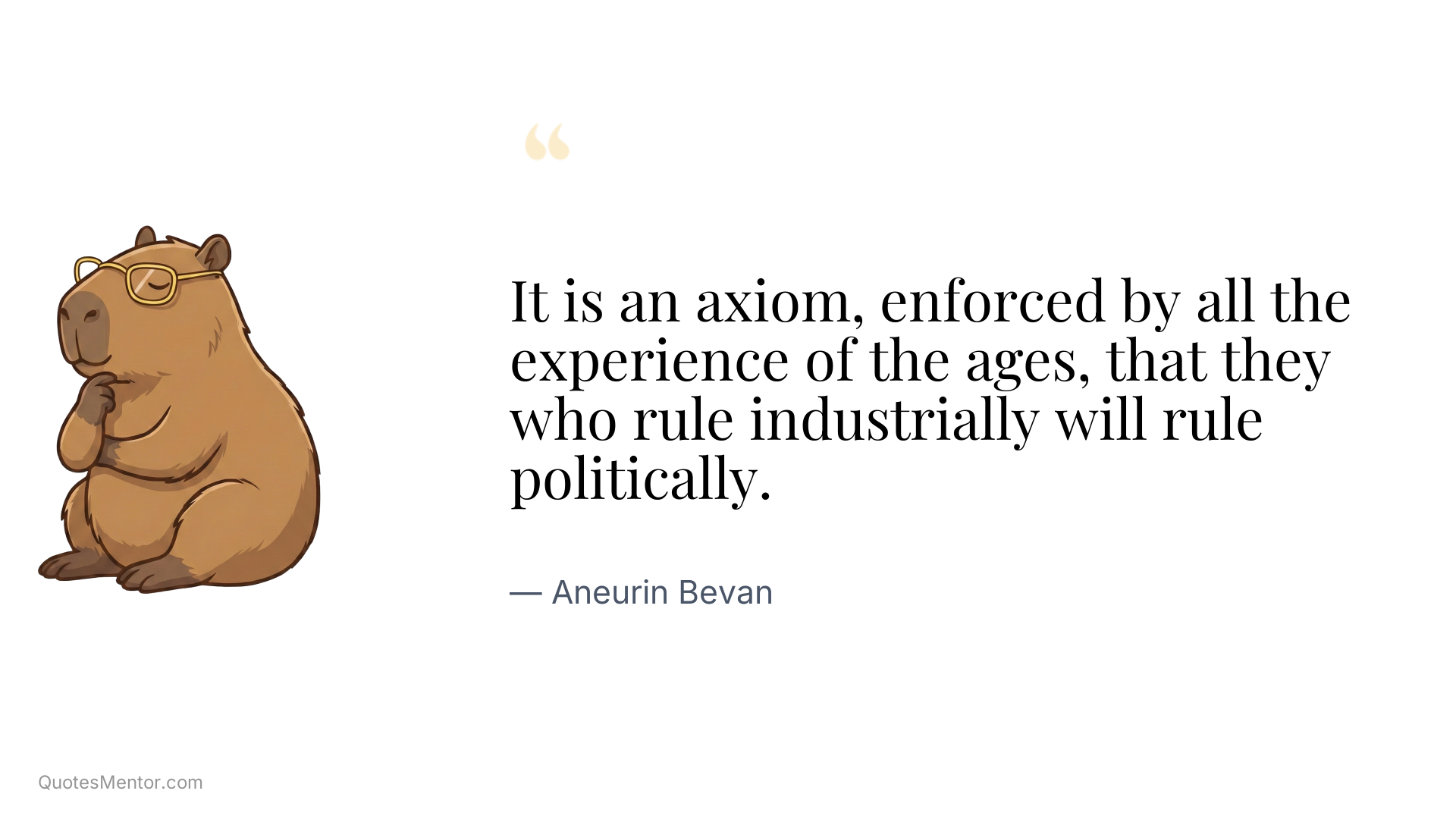 It is an axiom, enforced by all the experience of the ages, that they who rule industrially will rule politically. - Aneurin Bevan