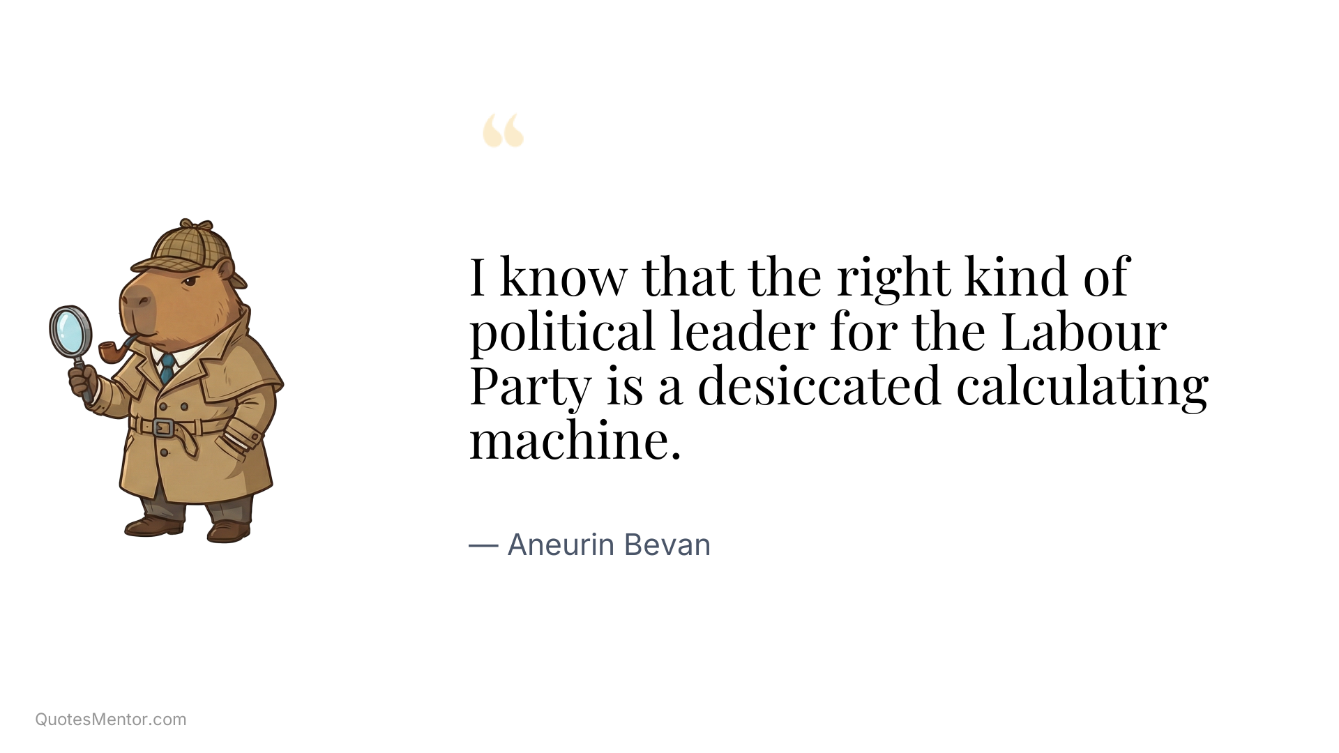 I know that the right kind of political leader for the Labour Party is a desiccated calculating machine. - Aneurin Bevan