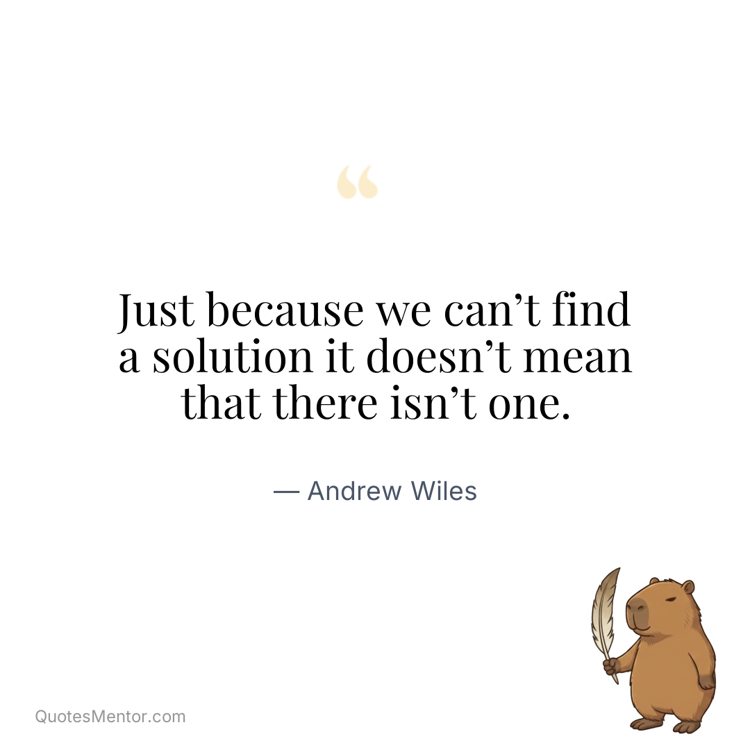 Just because we can’t find a solution it doesn’t mean that there isn’t one. - Andrew Wiles