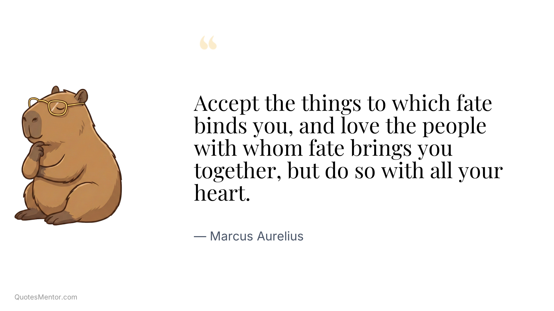 Accept the things to which fate binds you, and love the people with whom fate brings you together, but do so with all your heart. - Marcus Aurelius