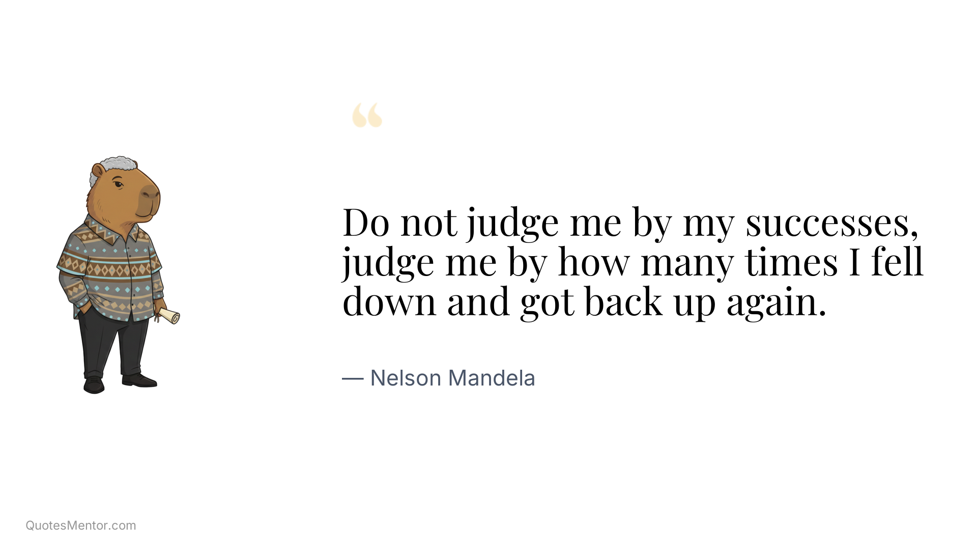 Do not judge me by my successes, judge me by how many times I fell down and got back up again. - Nelson Mandela