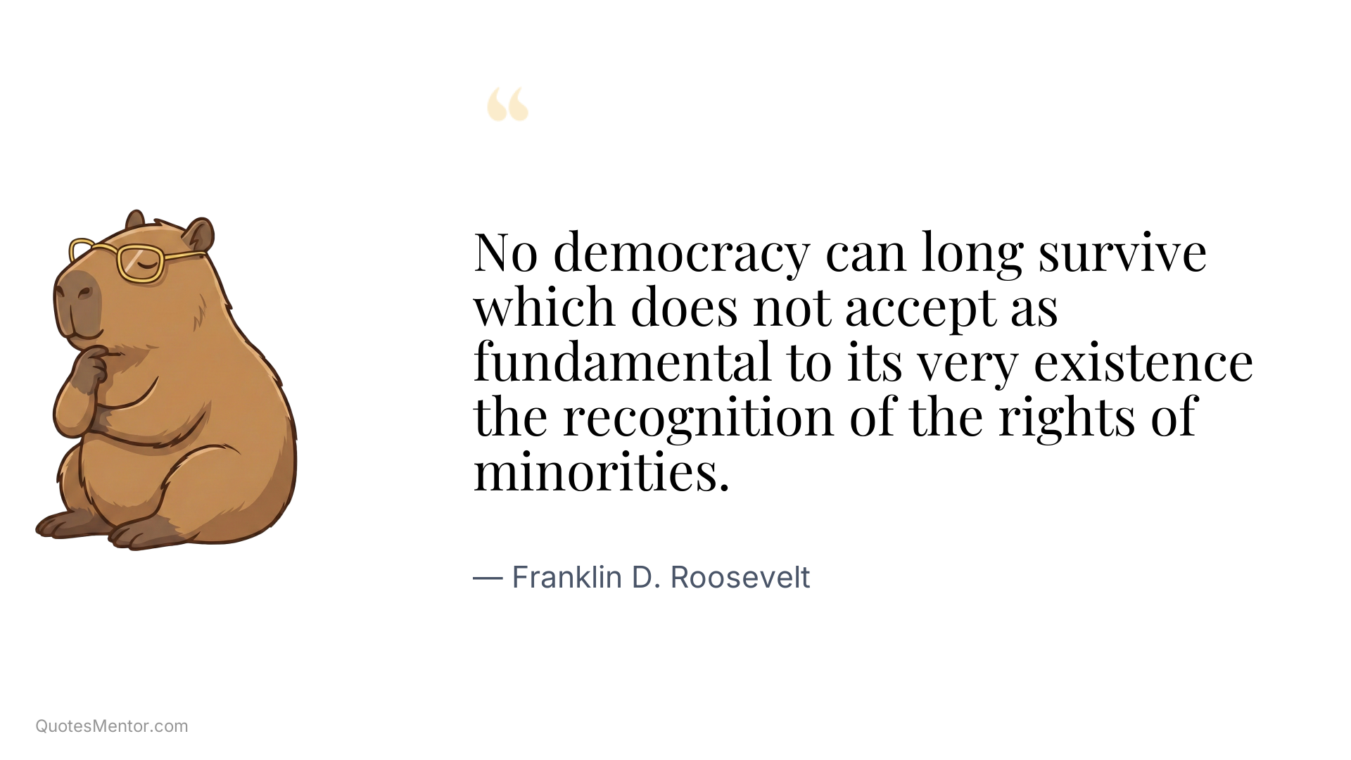 No democracy can long survive which does not accept as fundamental to its very existence the recognition of the rights of minorities. - Franklin D. Roosevelt
