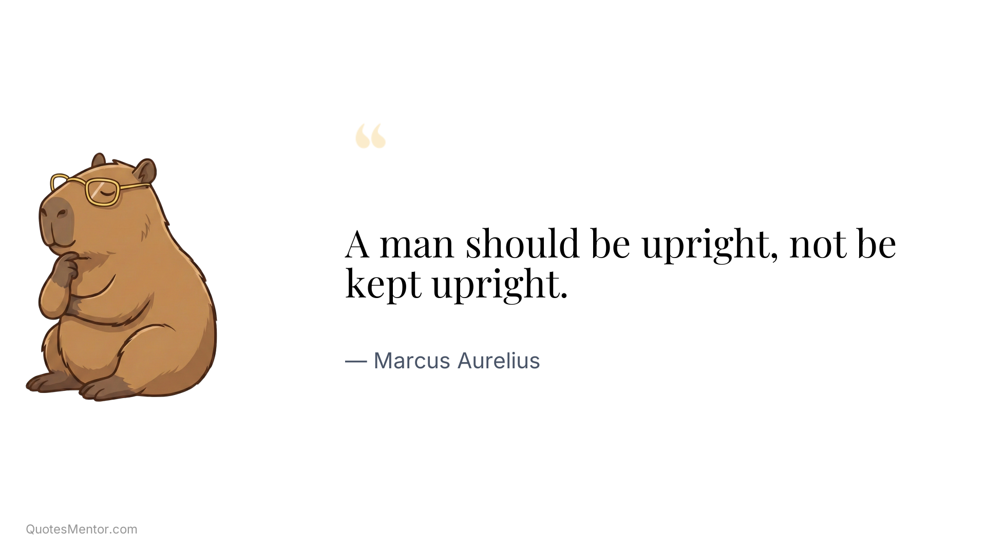 A man should be upright, not be kept upright. - Marcus Aurelius
