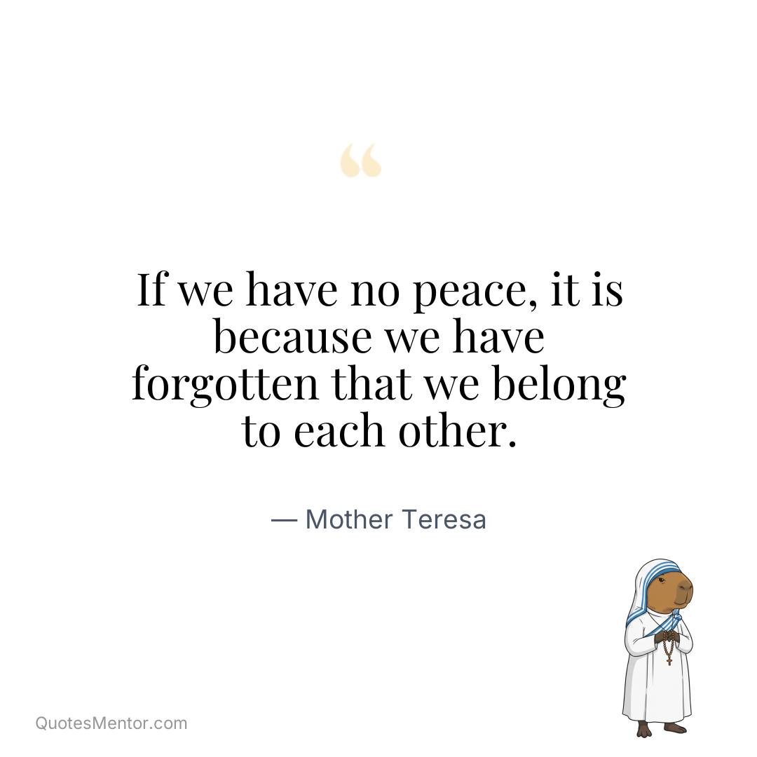 If we have no peace, it is because we have forgotten that we belong to each other. - Mother Teresa