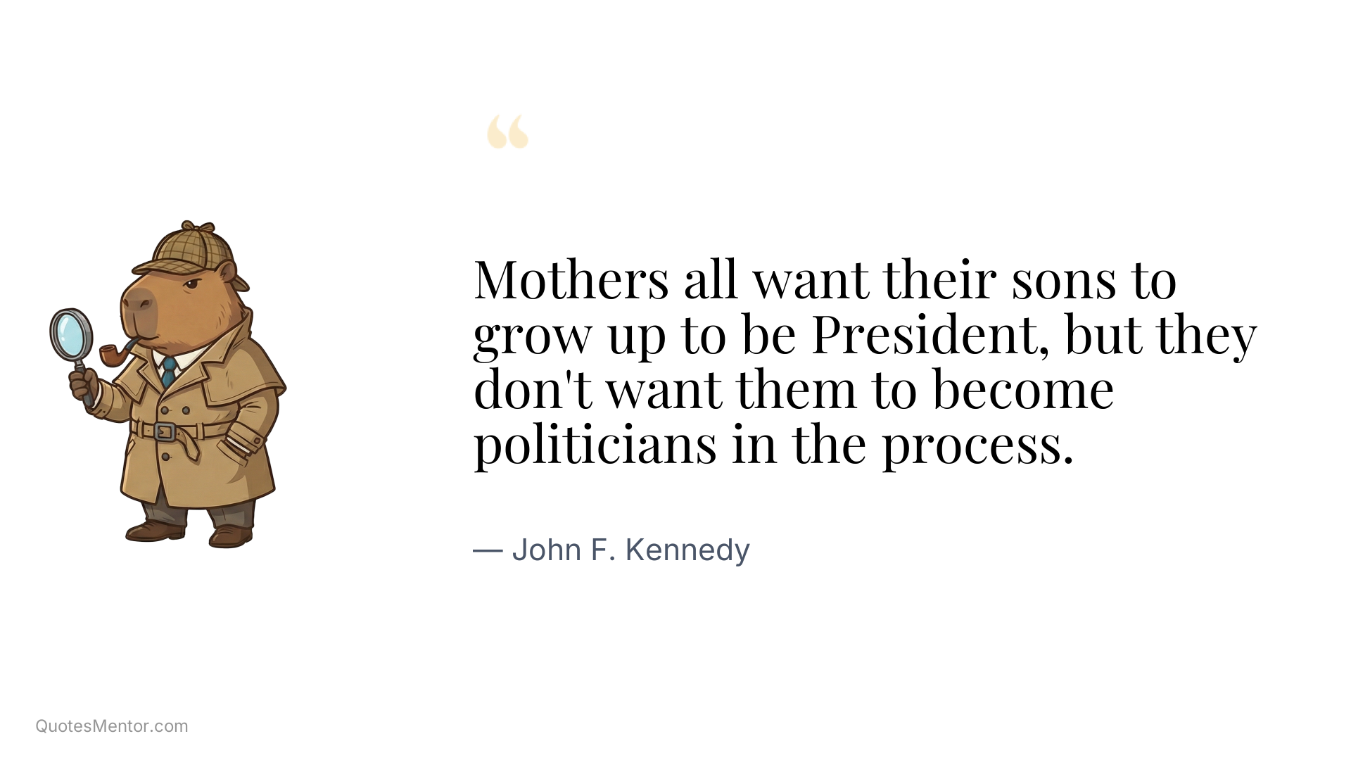 Mothers all want their sons to grow up to be President, but they don't want them to become politicians in the process. - John F. Kennedy