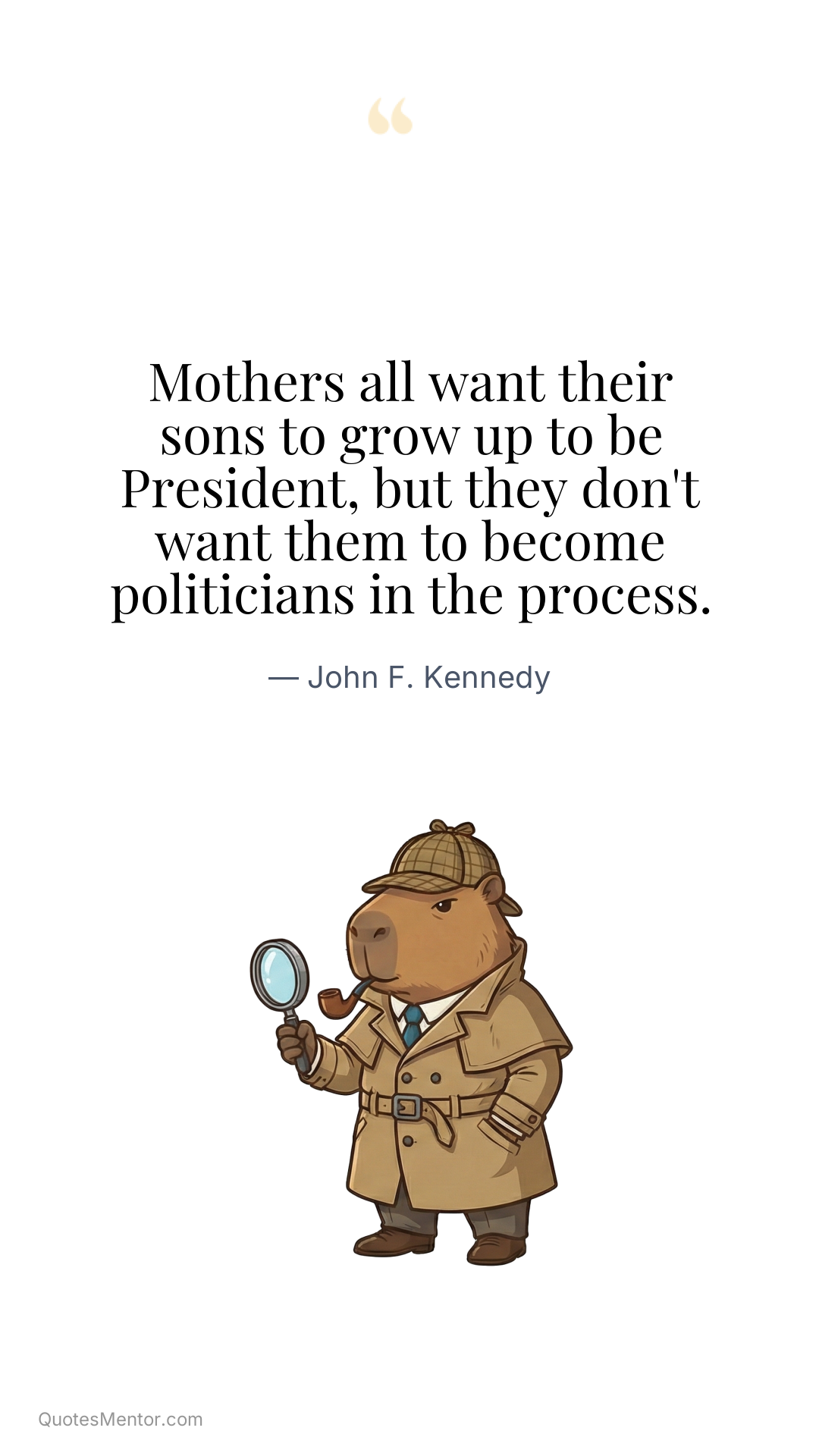 Mothers all want their sons to grow up to be President, but they don't want them to become politicians in the process. - John F. Kennedy