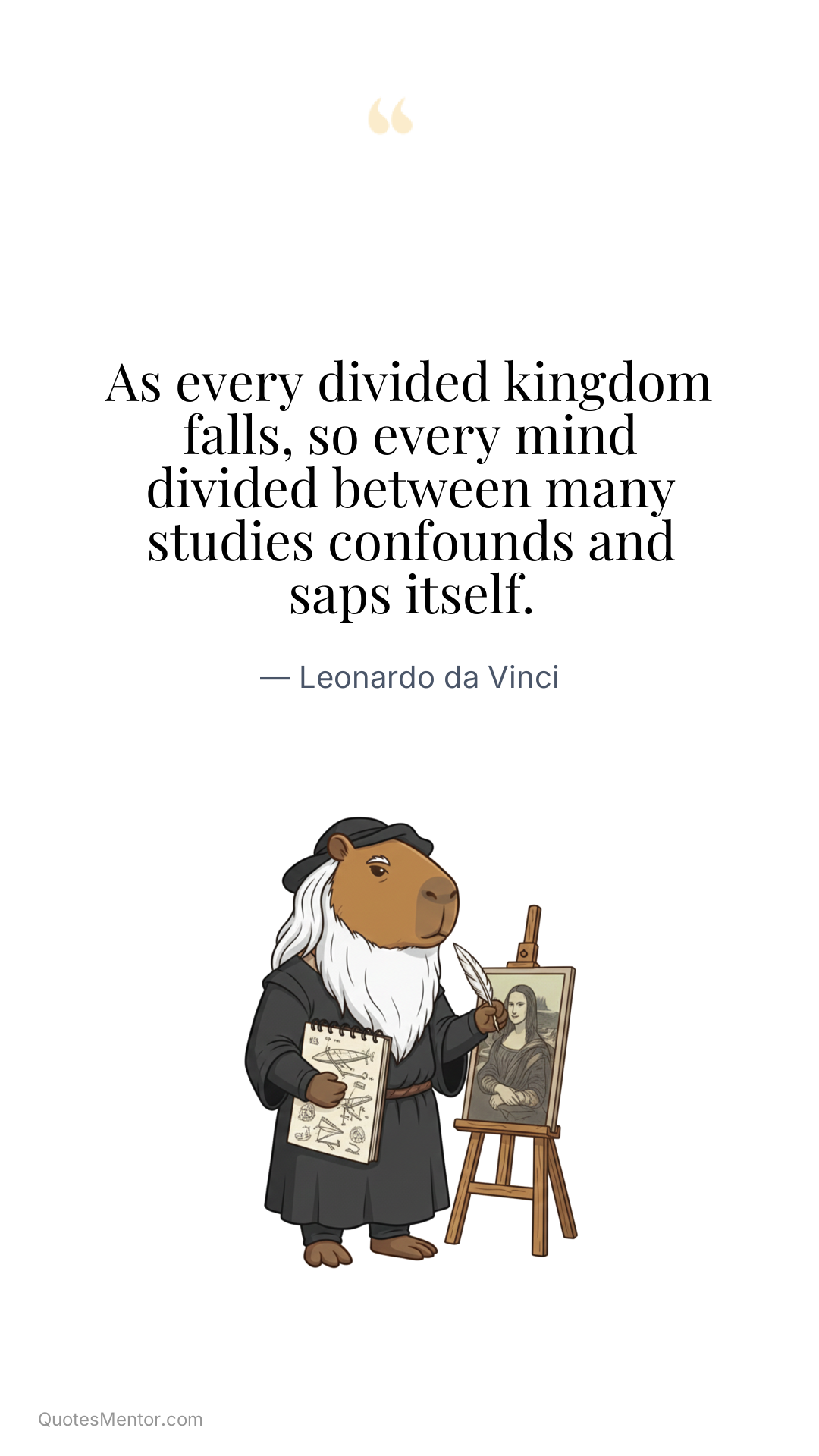 As every divided kingdom falls, so every mind divided between many studies confounds and saps itself. - Leonardo da Vinci