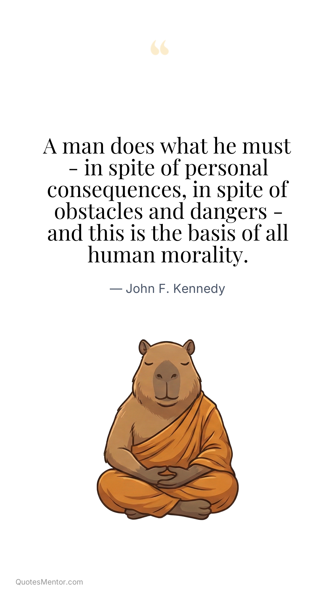 A man does what he must - in spite of personal consequences, in spite of obstacles and dangers - and this is the basis of all human morality. - John F. Kennedy