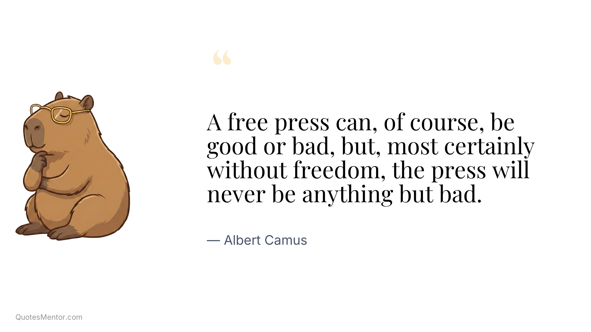 A free press can, of course, be good or bad, but, most certainly without freedom, the press will never be anything but bad. - Albert Camus