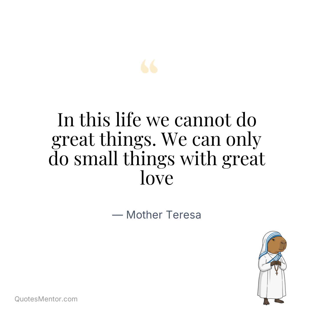 In this life we cannot do great things. We can only do small things with great love - Mother Teresa