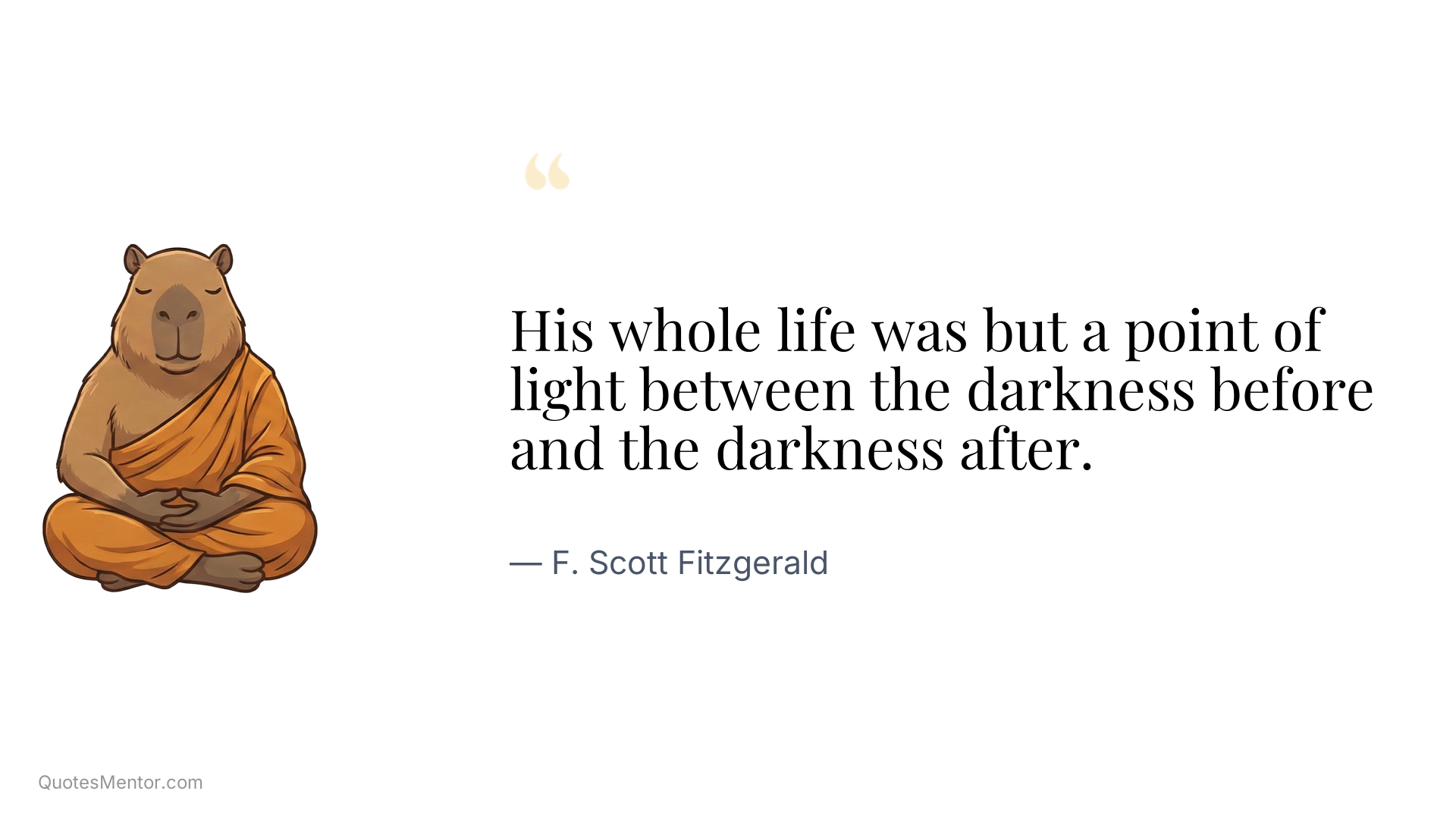 His whole life was but a point of light between the darkness before and the darkness after. - F. Scott Fitzgerald
