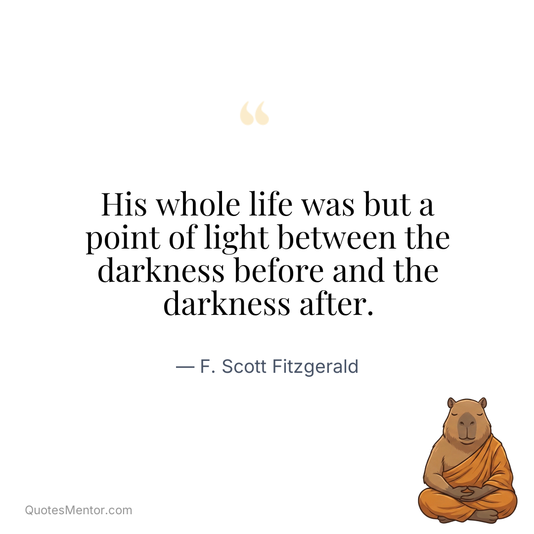 His whole life was but a point of light between the darkness before and the darkness after. - F. Scott Fitzgerald