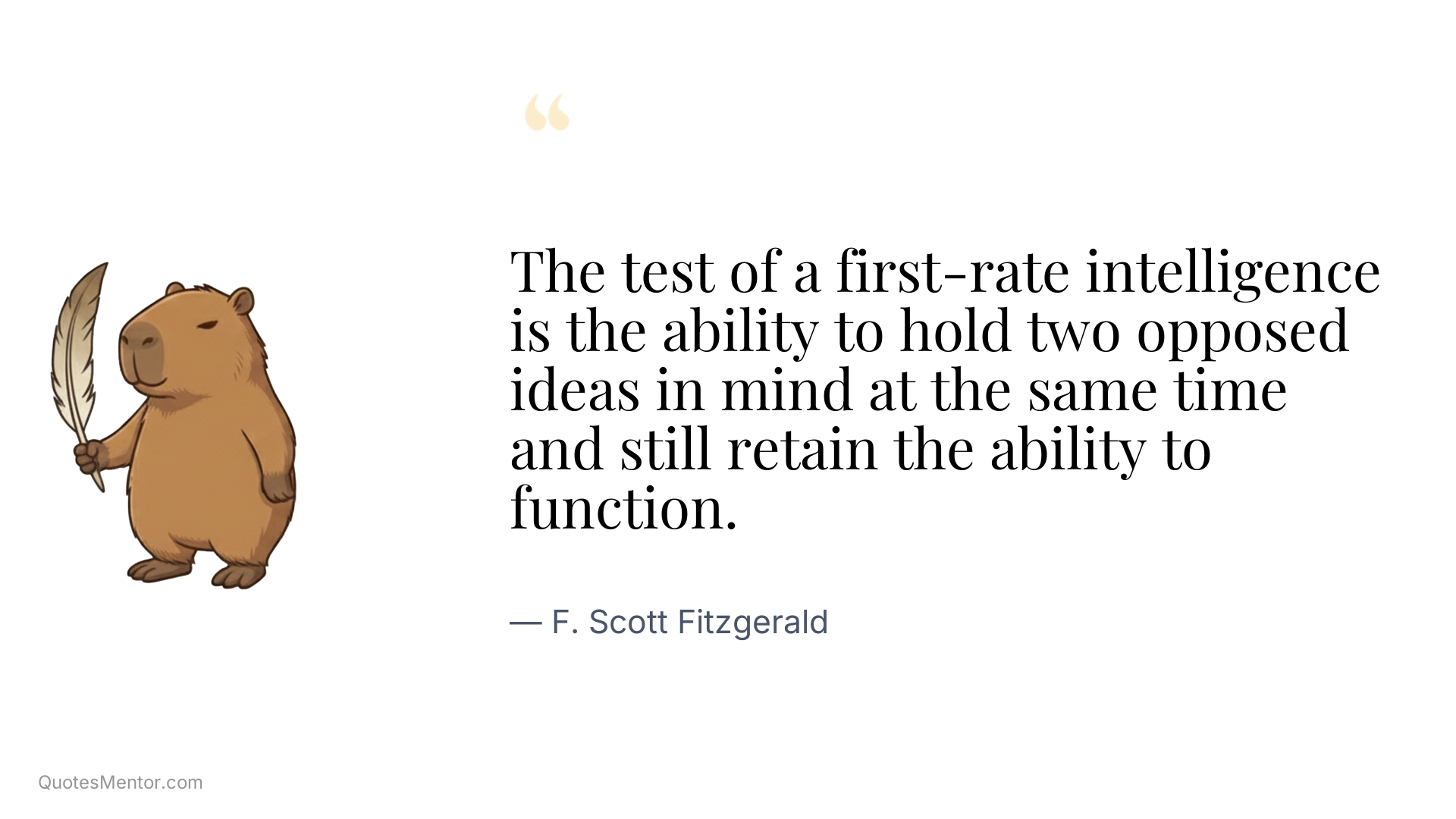 The test of a first-rate intelligence is the ability to hold two opposed ideas in mind at the same time and still retain the ability to function. - F. Scott Fitzgerald