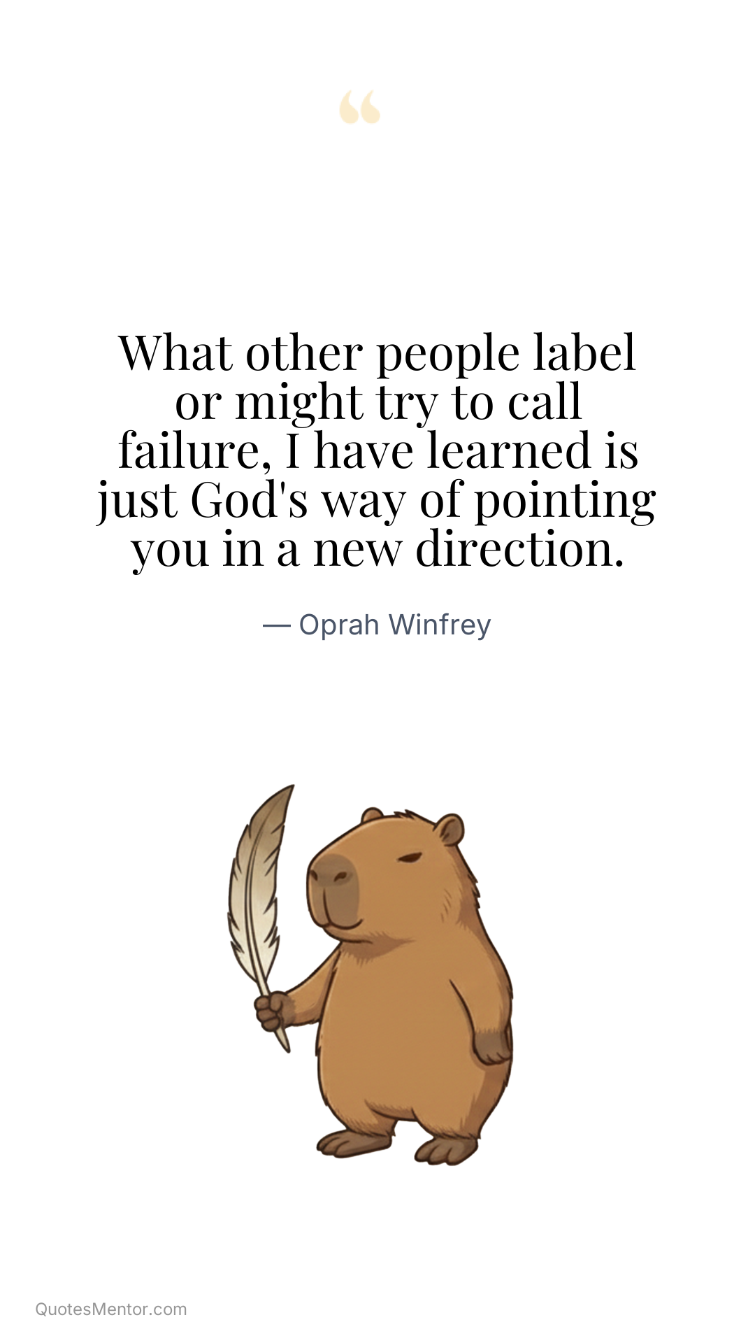 What other people label or might try to call failure, I have learned is just God's way of pointing you in a new direction. - Oprah Winfrey