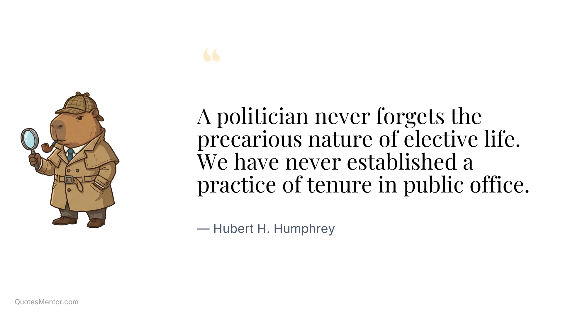 A politician never forgets the precarious nature of elective life. We have never established a practice of tenure in public office. - Hubert H. Humphrey