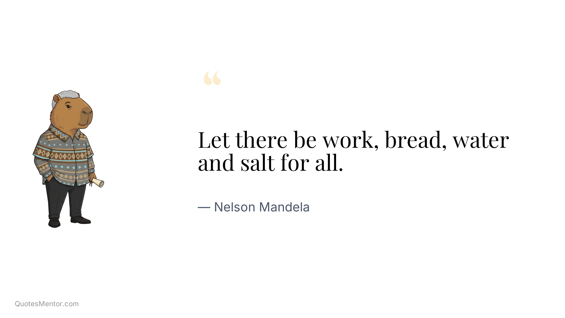 Let there be work, bread, water and salt for all. - Nelson Mandela