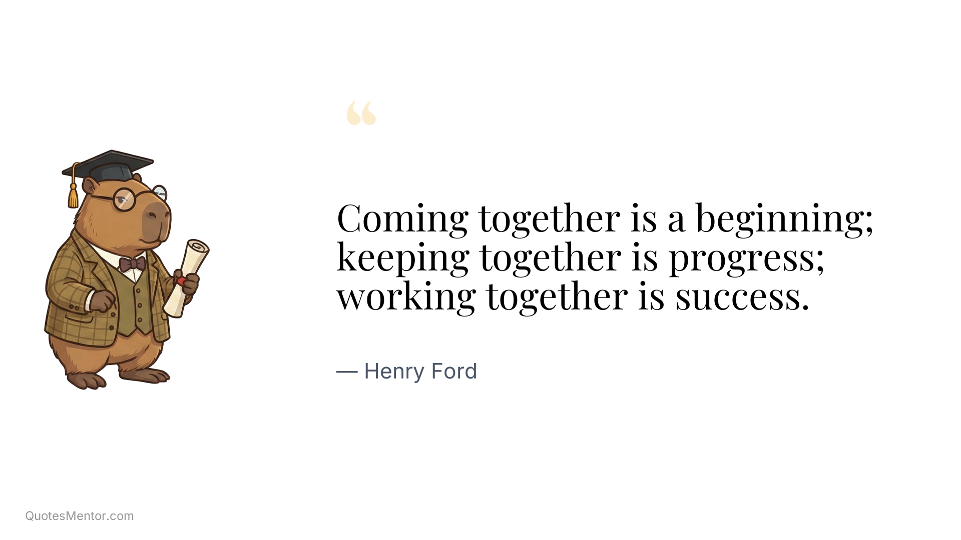 Coming together is a beginning; keeping together is progress; working together is success. - Henry Ford