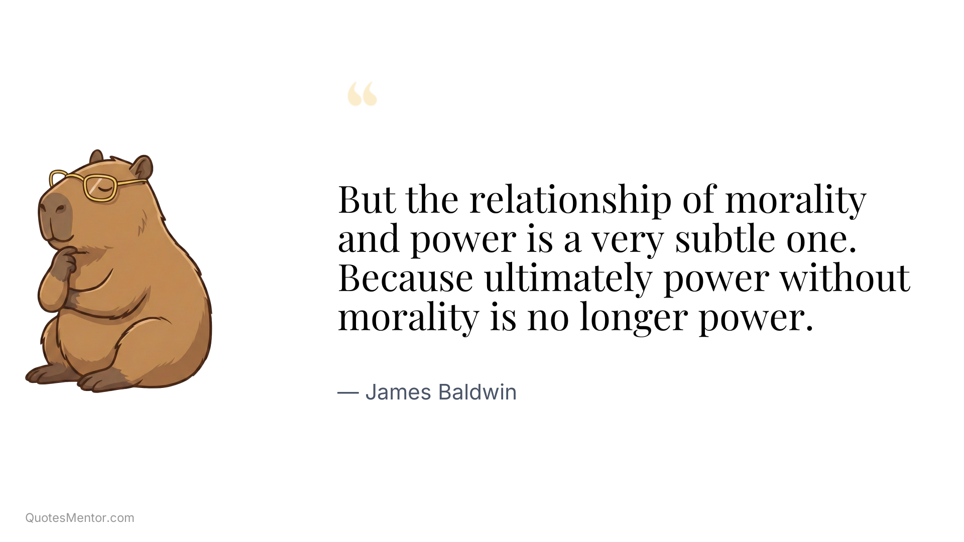 But the relationship of morality and power is a very subtle one. Because ultimately power without morality is no longer power. - James Baldwin