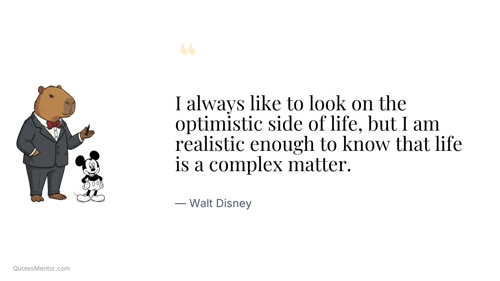 I always like to look on the optimistic side of life, but I am realistic enough to know that life is a complex matter. - Walt Disney