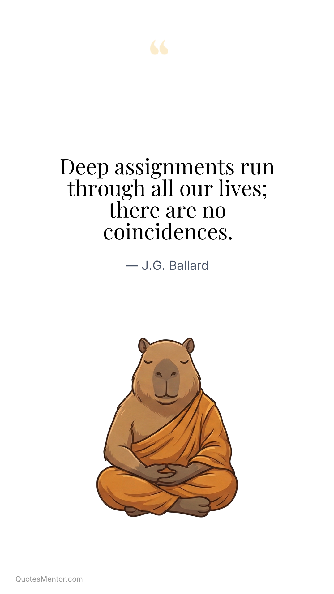 Deep assignments run through all our lives; there are no coincidences. - J.G. Ballard