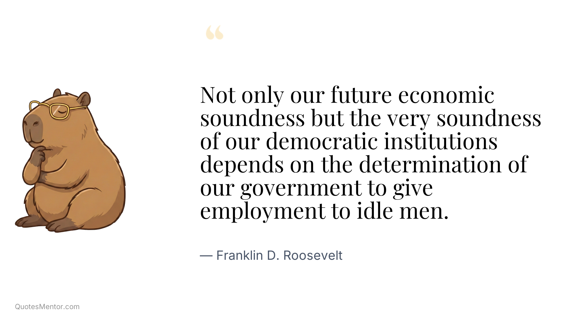 Not only our future economic soundness but the very soundness of our democratic institutions depends on the determination of our government to give employment to idle men. - Franklin D. Roosevelt