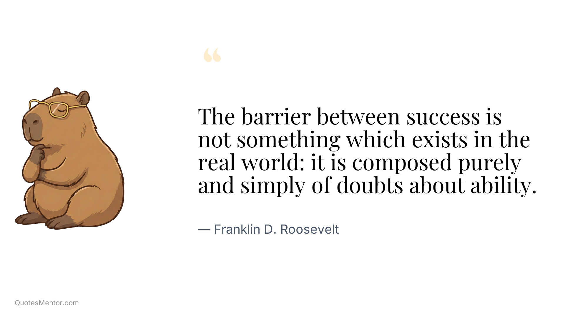 The barrier between success is not something which exists in the real world: it is composed purely and simply of doubts about ability. - Franklin D. Roosevelt