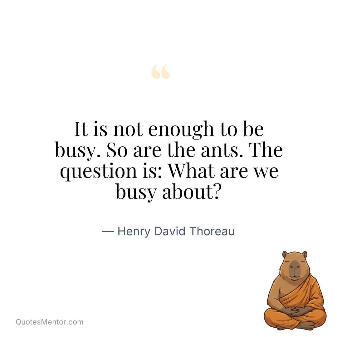 It is not enough to be busy. So are the ants. The question is: What are we busy about? - Henry David Thoreau
