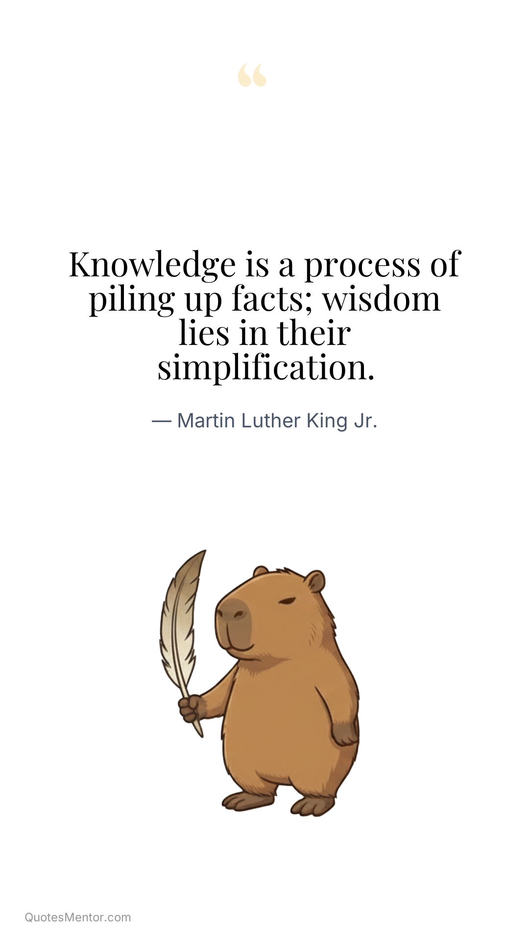 Knowledge is a process of piling up facts; wisdom lies in their simplification. - Martin Luther King Jr.