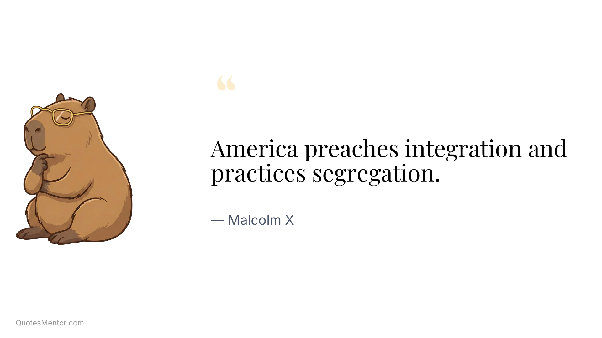 America preaches integration and practices segregation. - Malcolm X
