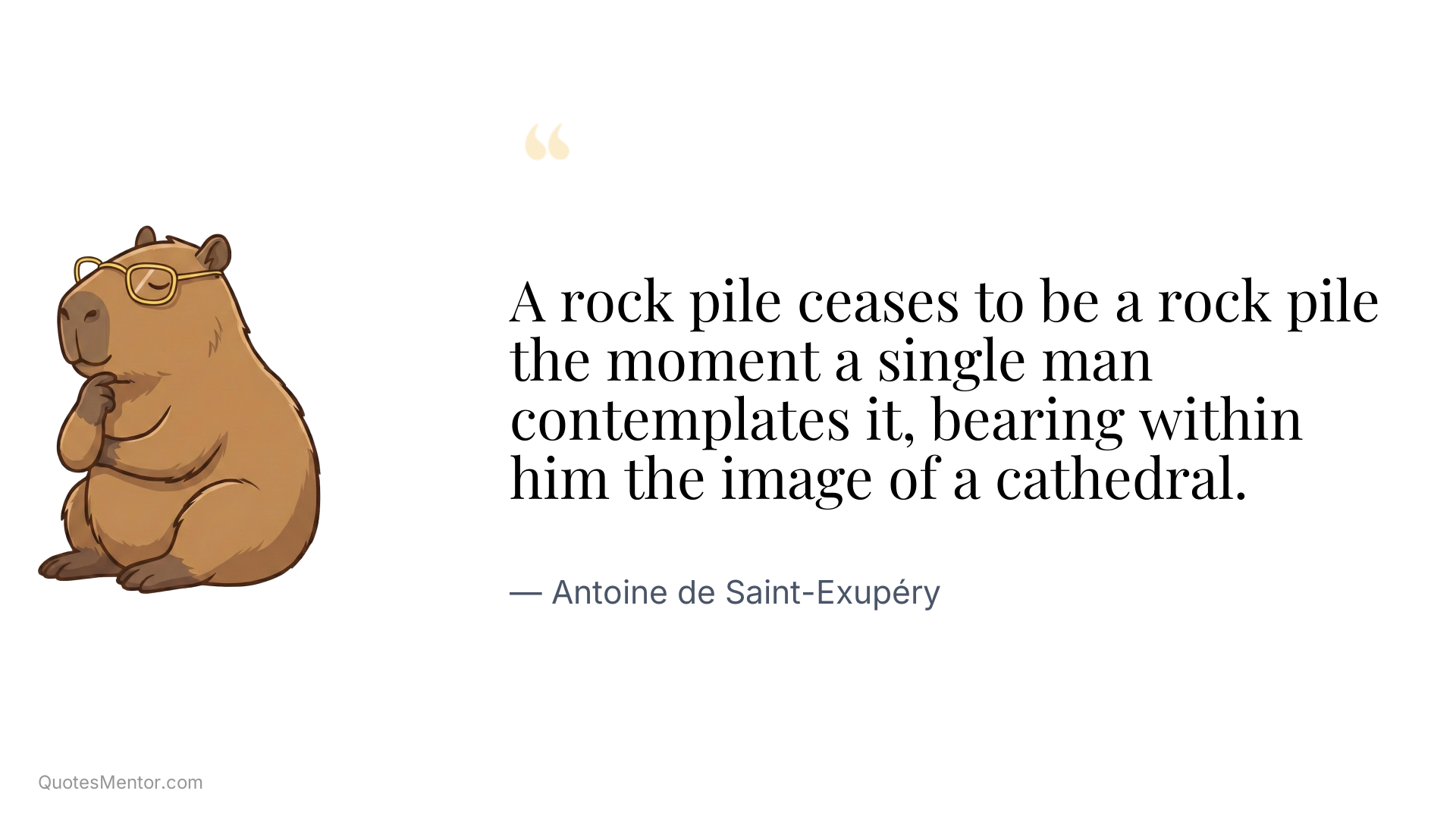 A rock pile ceases to be a rock pile the moment a single man contemplates it, bearing within him the image of a cathedral. - Antoine de Saint-Exupéry