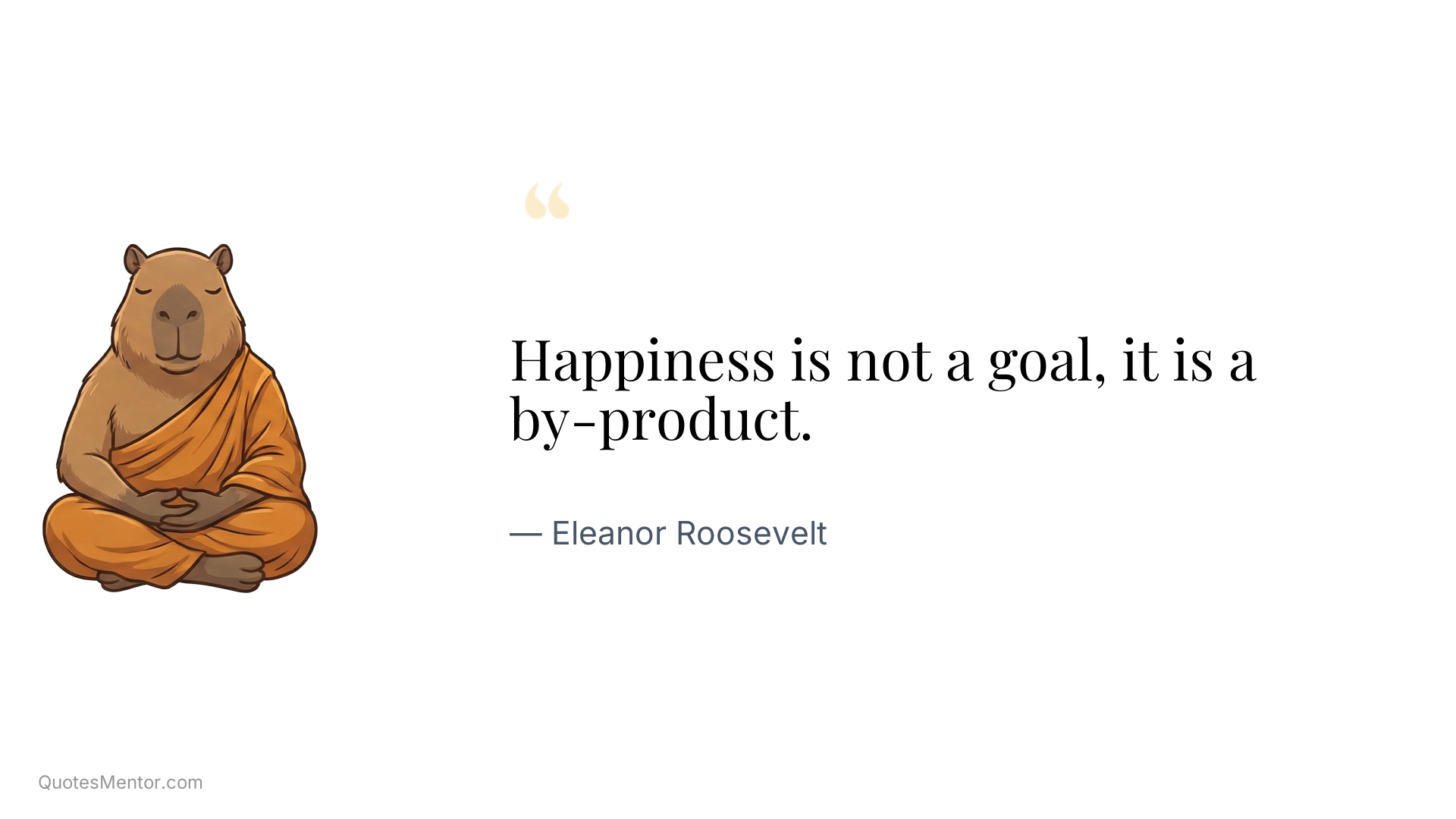 Happiness is not a goal, it is a by-product. - Eleanor Roosevelt