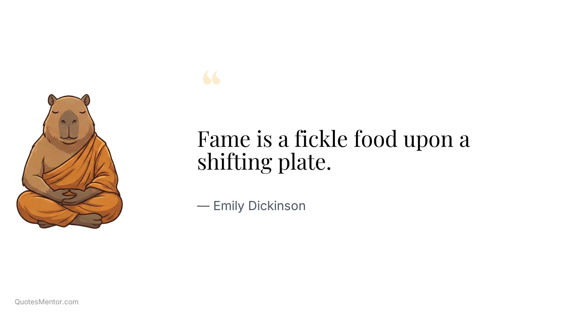 Fame is a fickle food upon a shifting plate. - Emily Dickinson