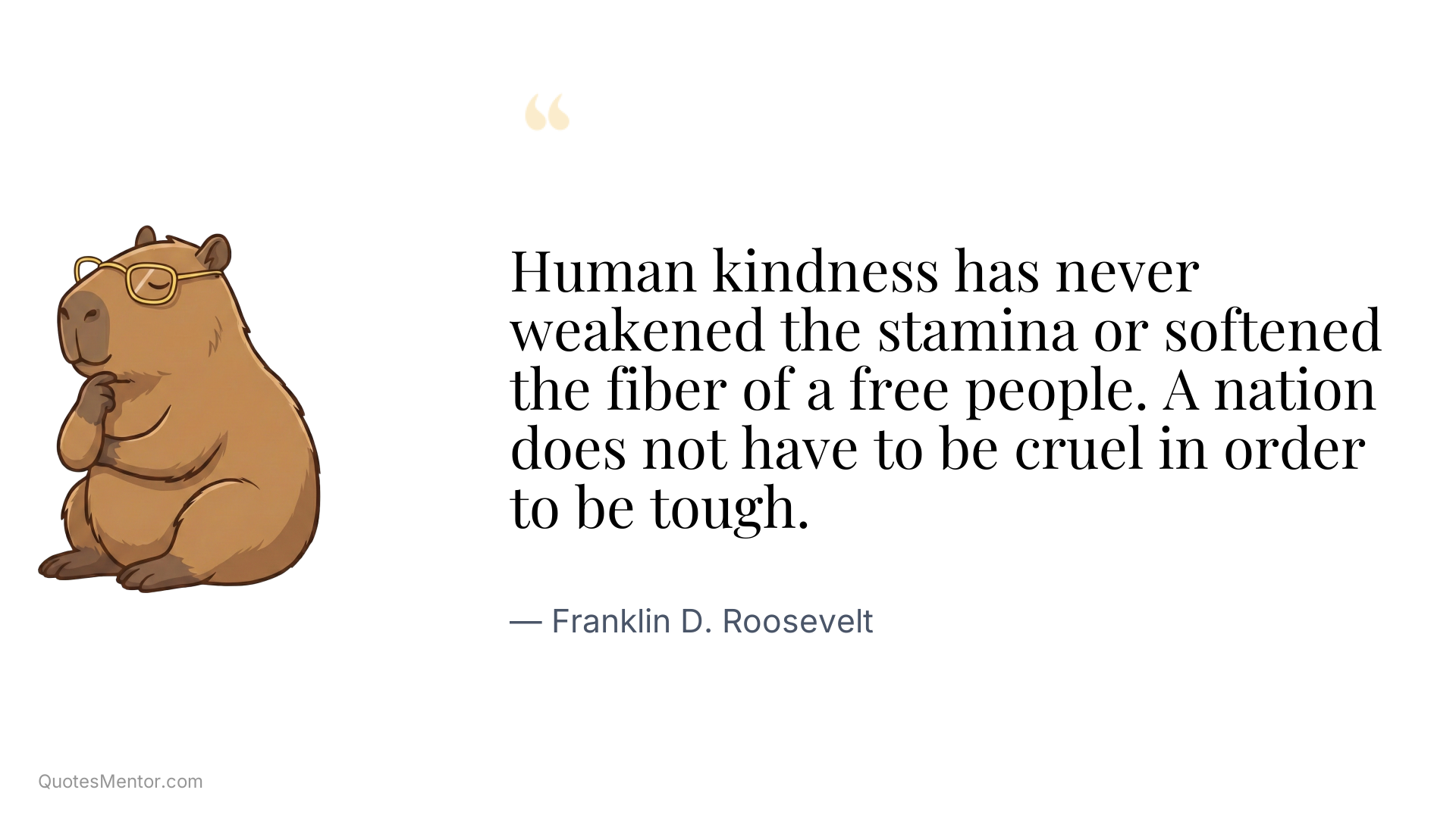 Human kindness has never weakened the stamina or softened the fiber of a free people. A nation does not have to be cruel in order to be tough. - Franklin D. Roosevelt