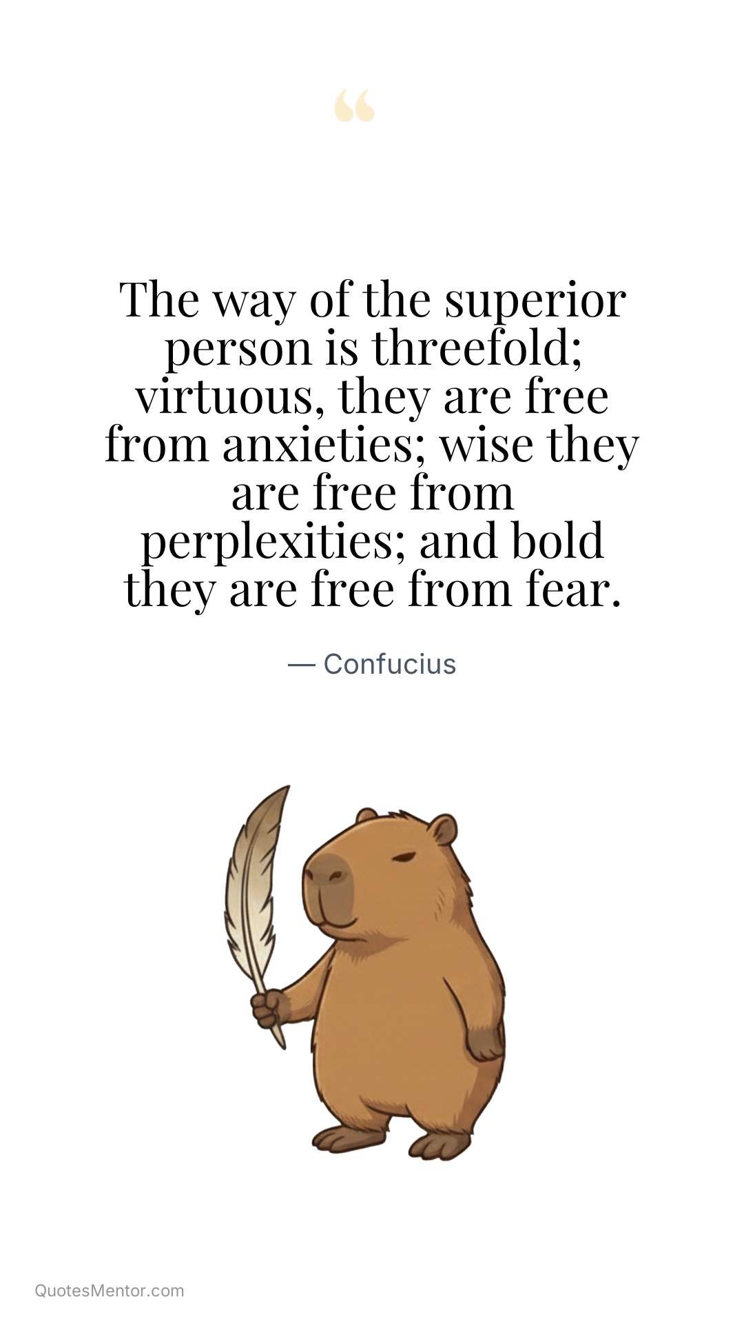 The way of the superior person is threefold; virtuous, they are free from anxieties; wise they are free from perplexities; and bold they are free from fear. - Confucius