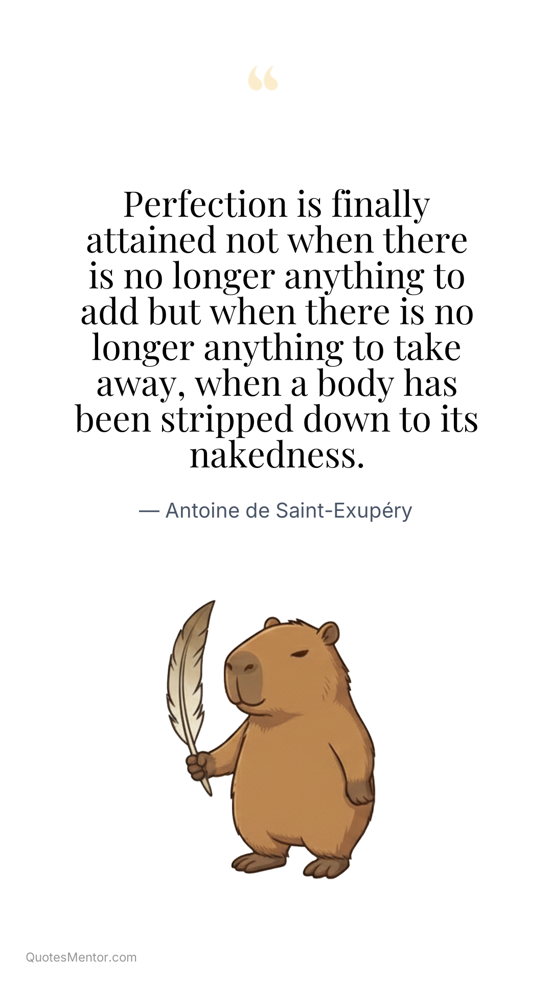 Perfection is finally attained not when there is no longer anything to add but when there is no longer anything to take away, when a body has been stripped down to its nakedness. - Antoine de Saint-Exupéry