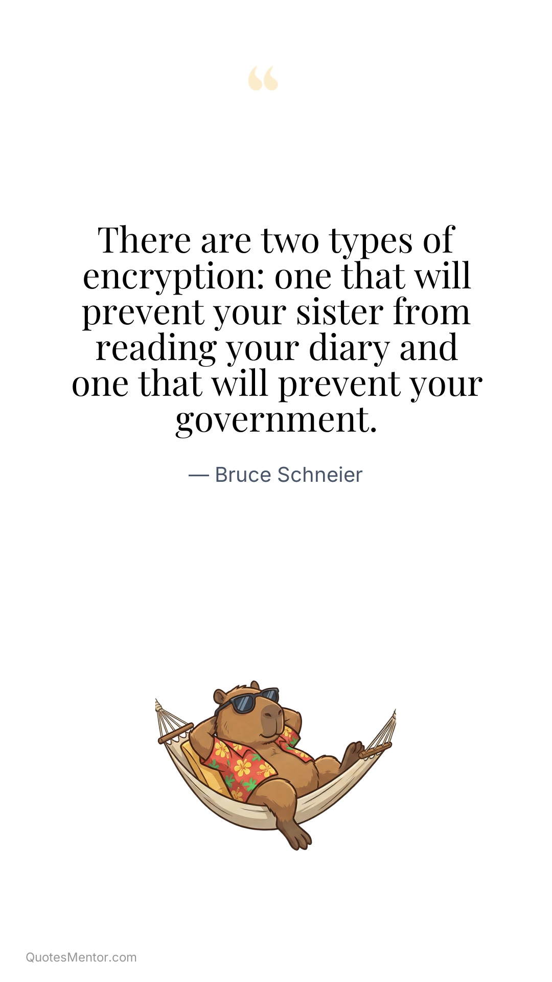 There are two types of encryption: one that will prevent your sister from reading your diary and one that will prevent your government. - Bruce Schneier