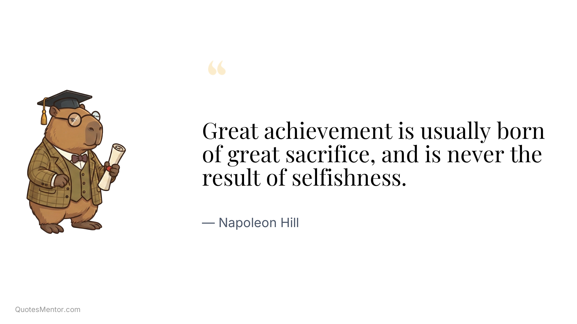 Great achievement is usually born of great sacrifice, and is never the result of selfishness. - Napoleon Hill