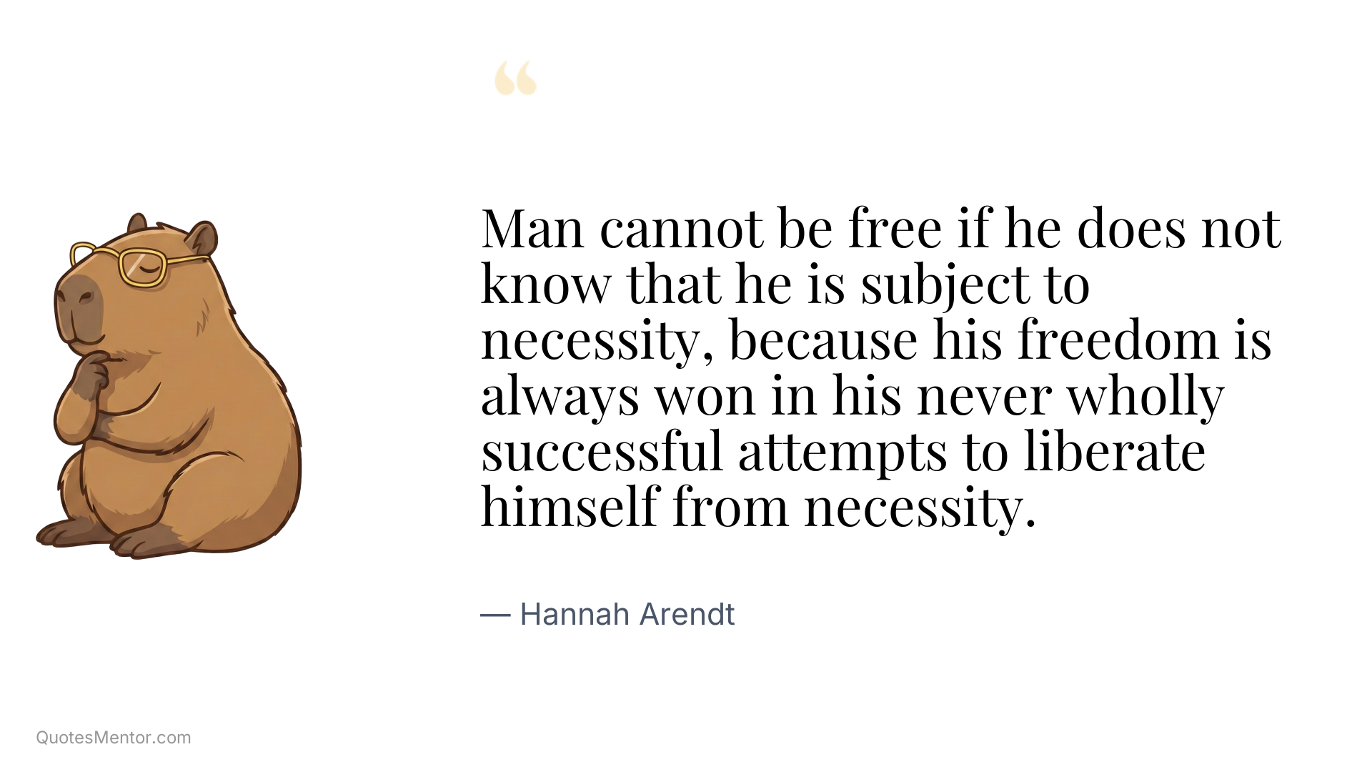 Man cannot be free if he does not know that he is subject to necessity, because his freedom is always won in his never wholly successful attempts to liberate himself from necessity. - Hannah Arendt