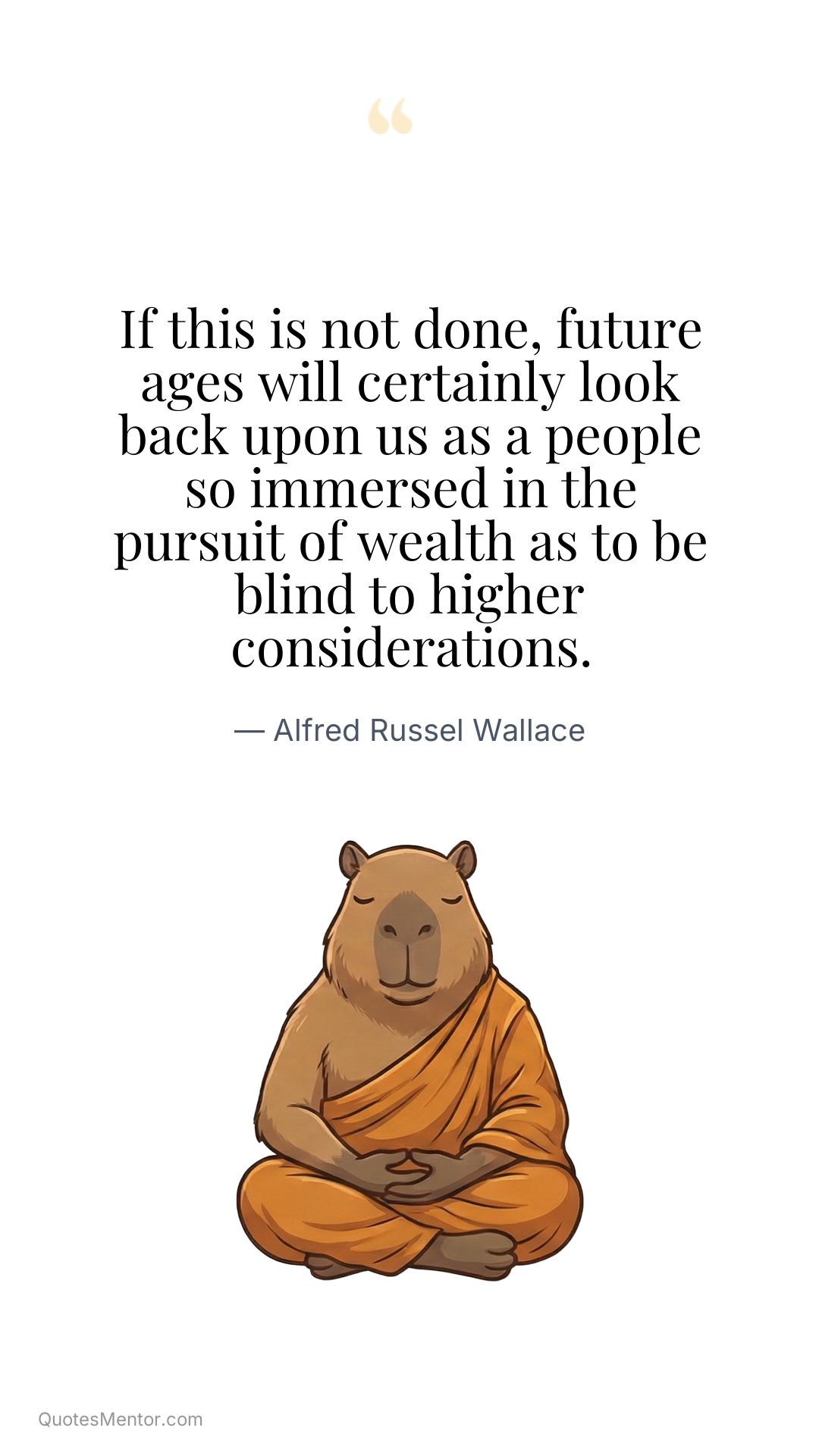 If this is not done, future ages will certainly look back upon us as a people so immersed in the pursuit of wealth as to be blind to higher considerations. - Alfred Russel Wallace
