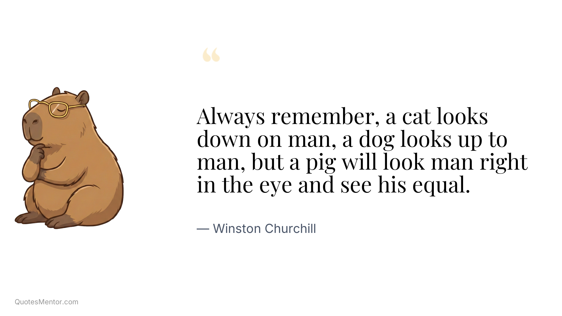 Always remember, a cat looks down on man, a dog looks up to man, but a pig will look man right in the eye and see his equal. - Winston Churchill