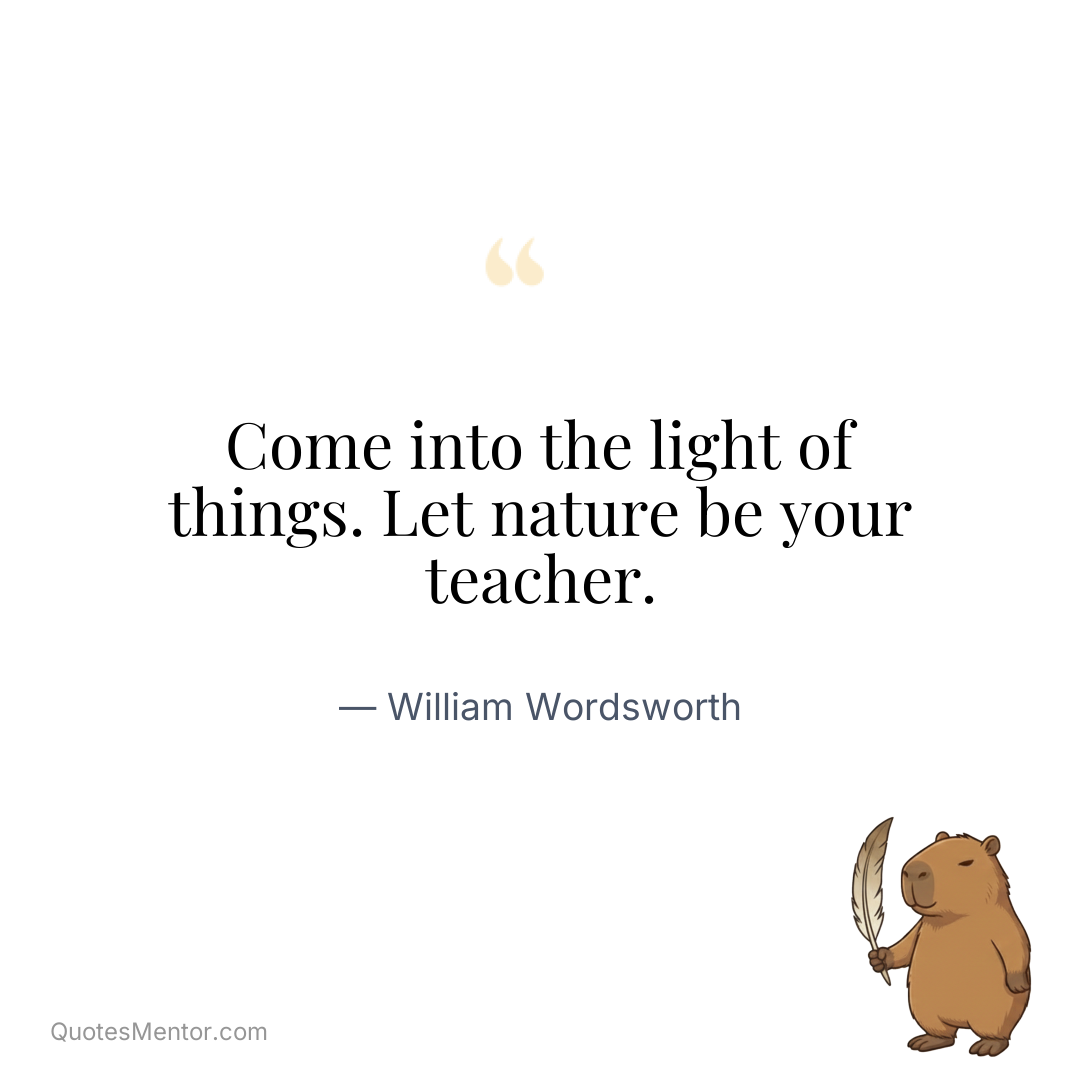 Come into the light of things. Let nature be your teacher. - William Wordsworth