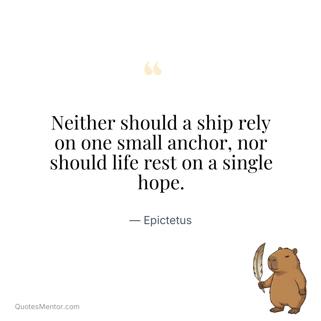 Neither should a ship rely on one small anchor, nor should life rest on a single hope. - Epictetus