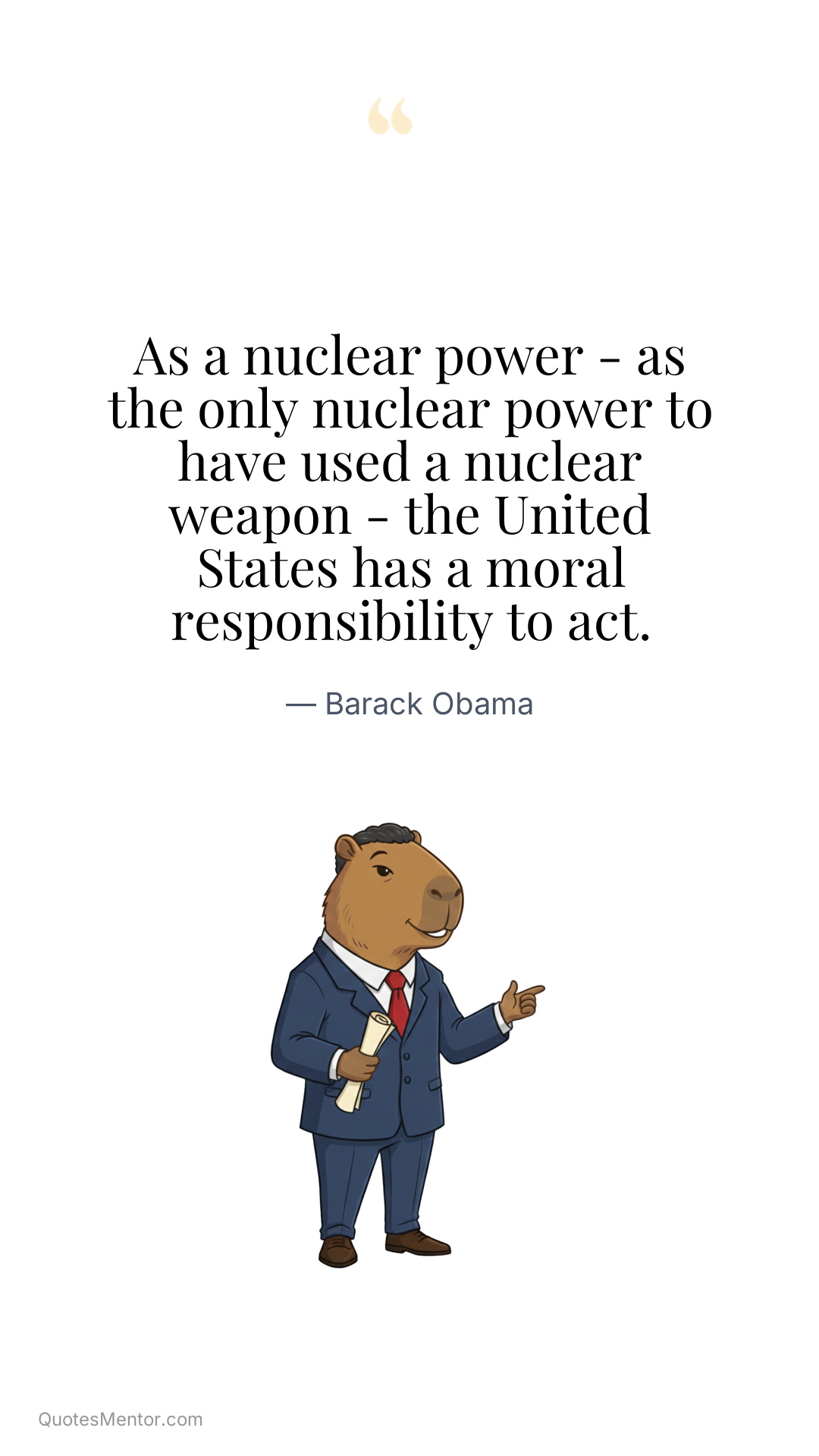 As a nuclear power - as the only nuclear power to have used a nuclear weapon - the United States has a moral responsibility to act. - Barack Obama