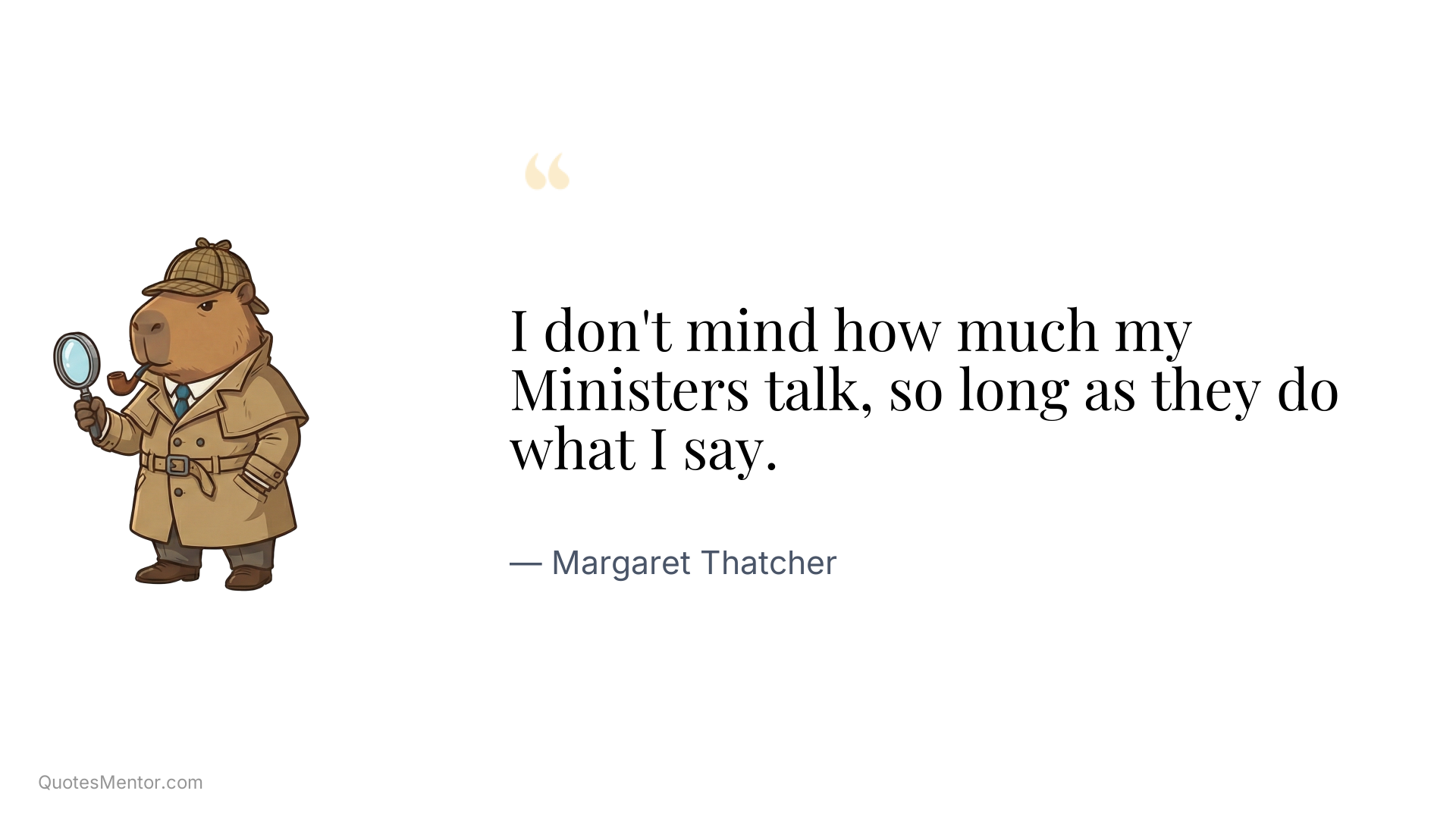 I don't mind how much my Ministers talk, so long as they do what I say. - Margaret Thatcher