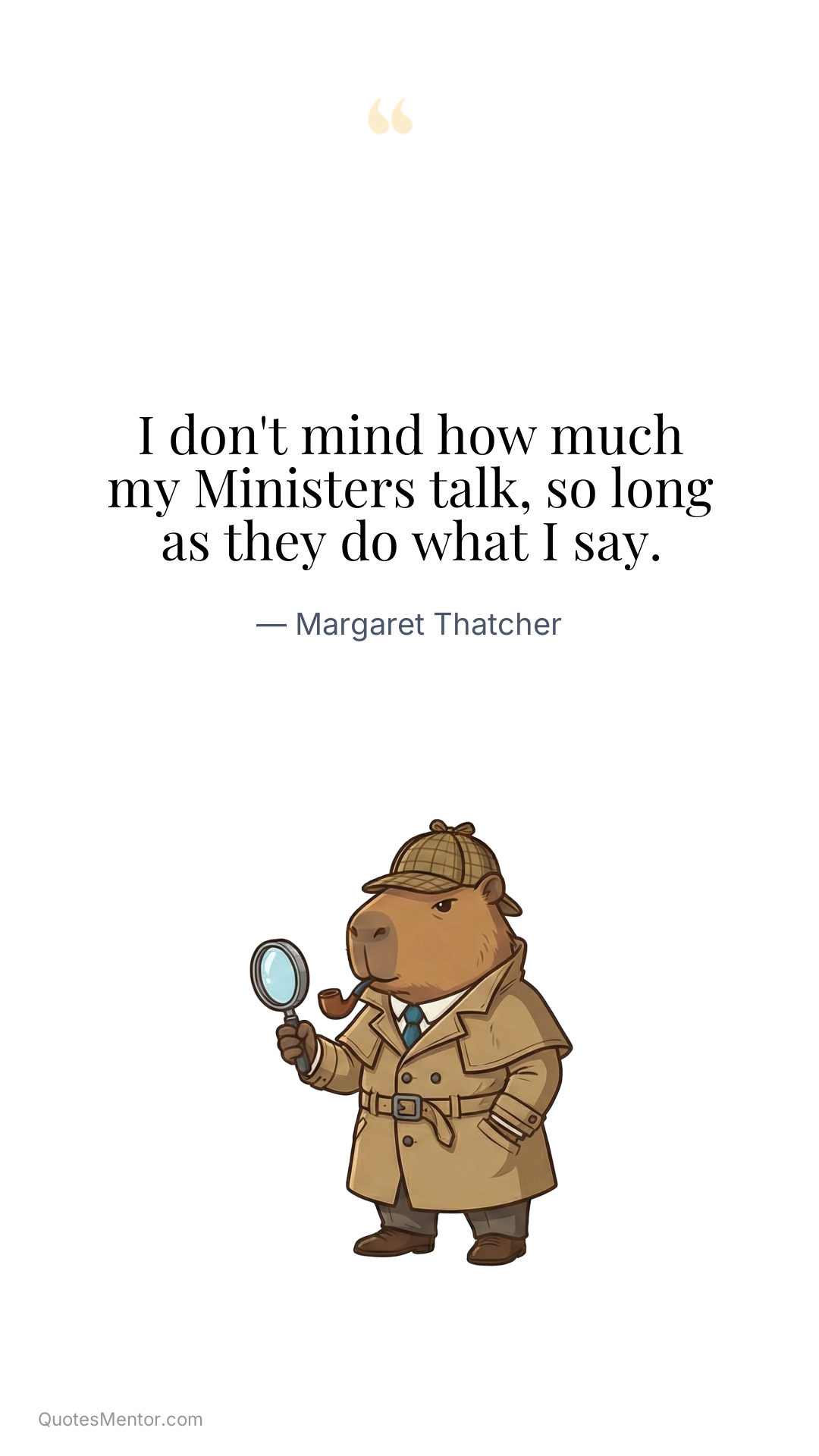 I don't mind how much my Ministers talk, so long as they do what I say. - Margaret Thatcher