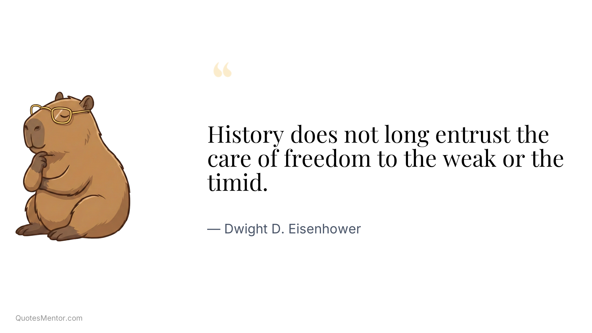 History does not long entrust the care of freedom to the weak or the timid. - Dwight D. Eisenhower