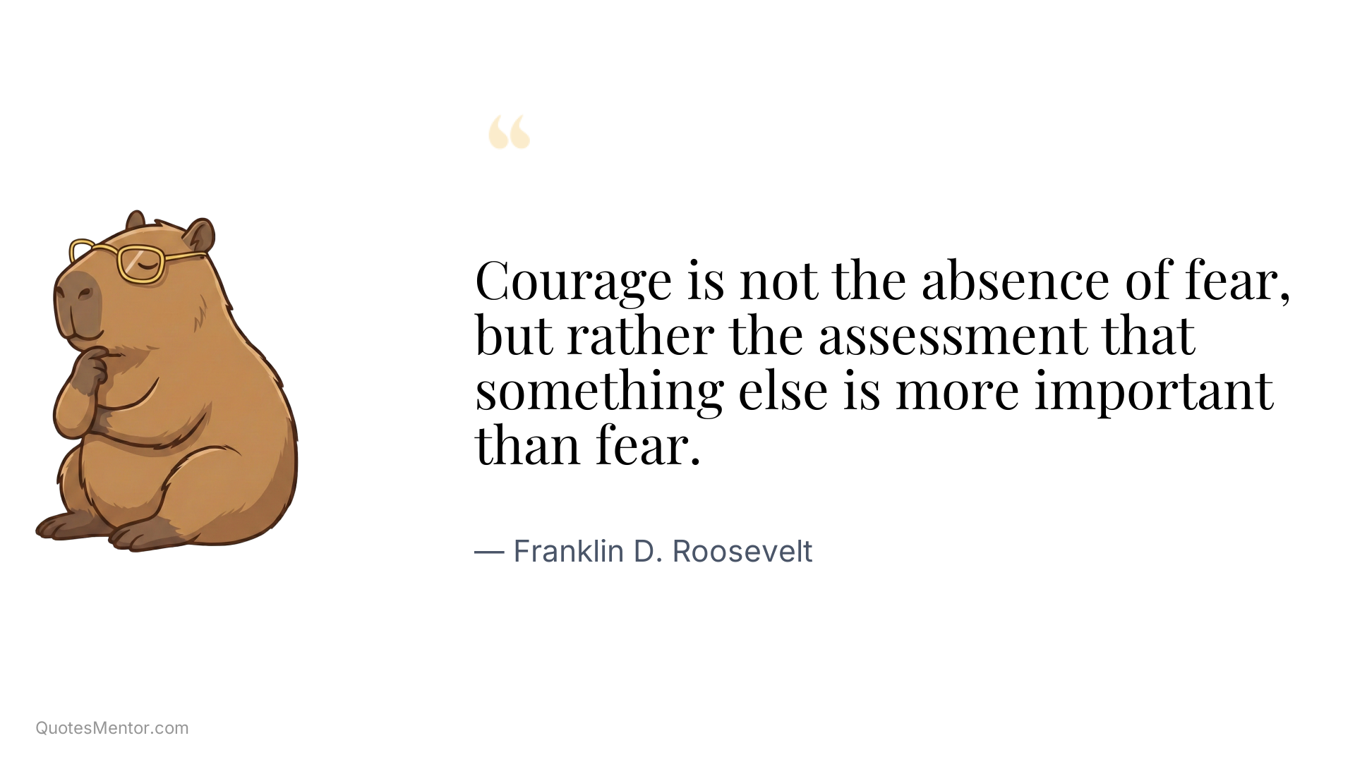 Courage is not the absence of fear, but rather the assessment that something else is more important than fear. - Franklin D. Roosevelt
