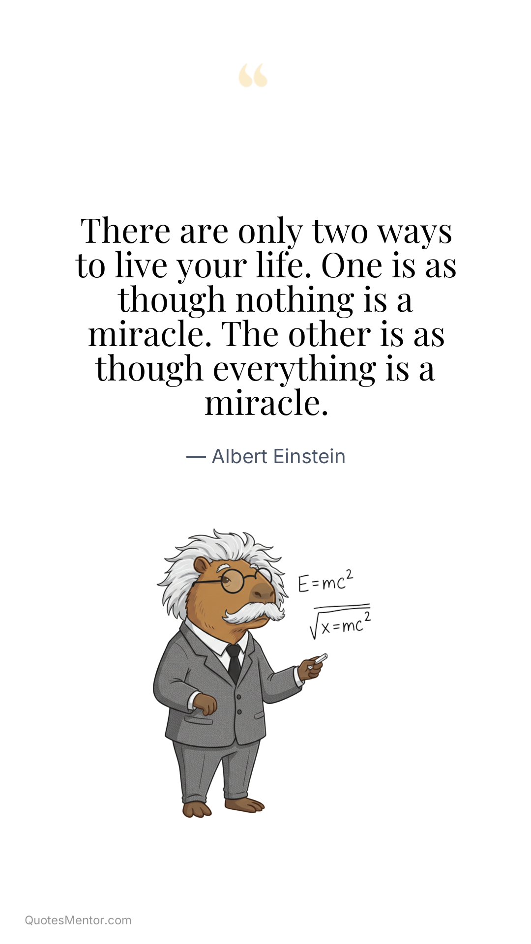 There are only two ways to live your life. One is as though nothing is a miracle. The other is as though everything is a miracle. - Albert Einstein