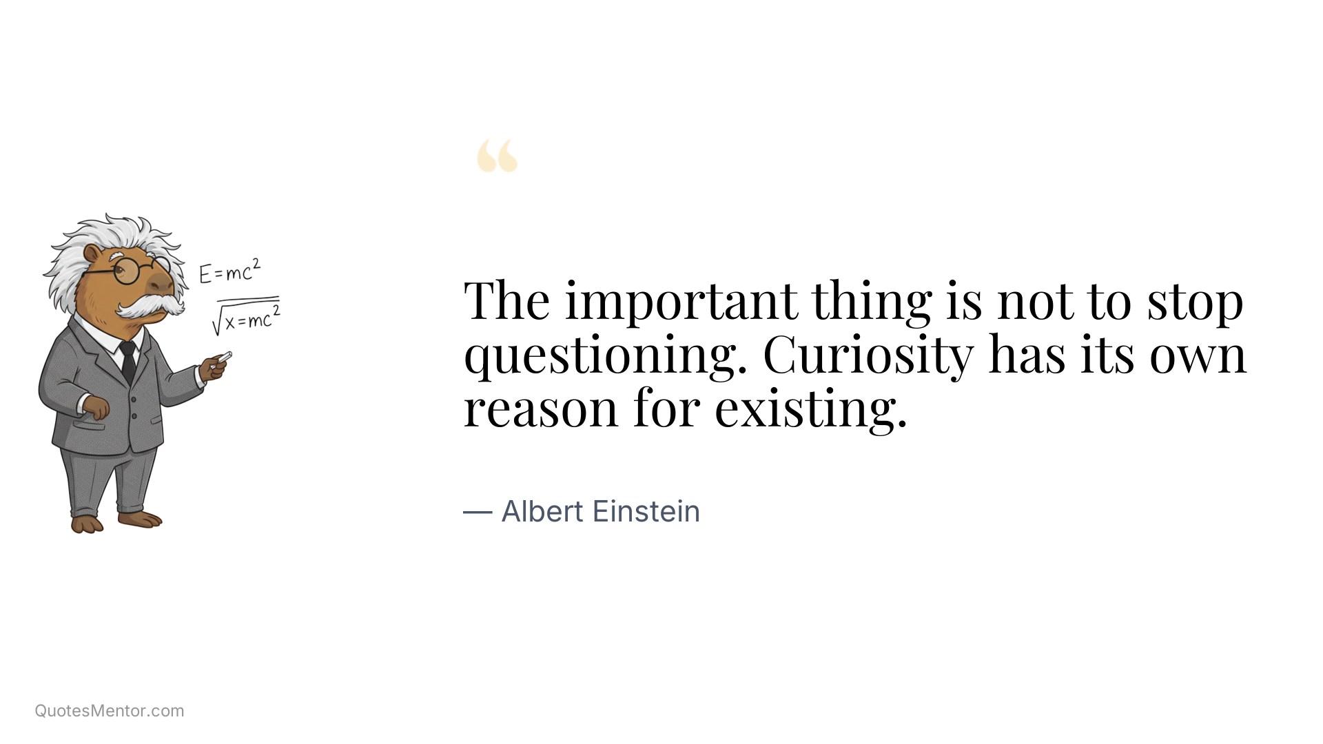 The important thing is not to stop questioning. Curiosity has its own reason for existing. - Albert Einstein