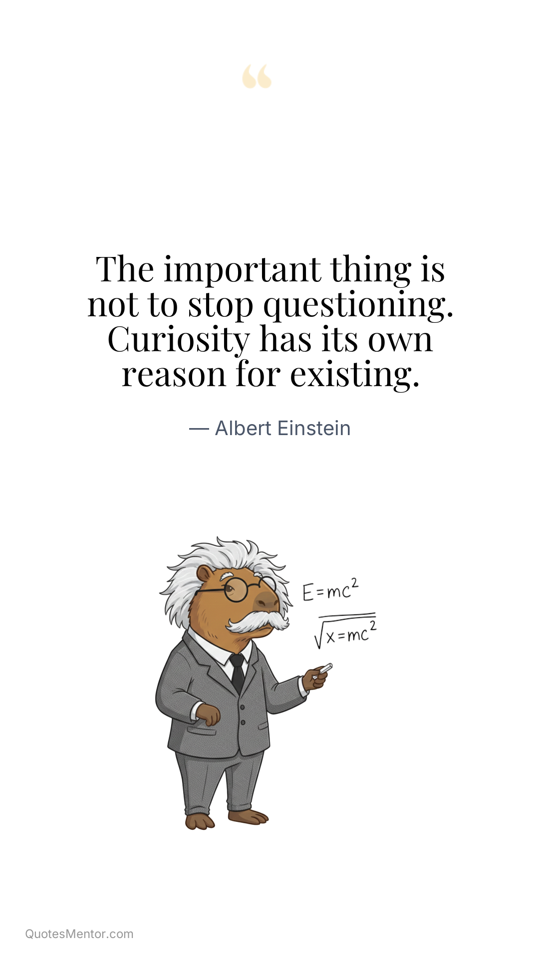 The important thing is not to stop questioning. Curiosity has its own reason for existing. - Albert Einstein